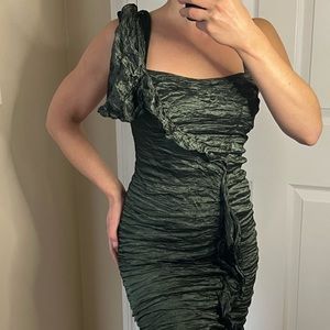 Nicole Miller green taffeta cocktail midi dress